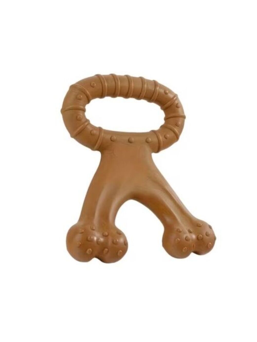 Durable Hard Nylon Dog Bone Chew Toy with Friction Nubs, Brown, 6.5 x 5.4 Inches